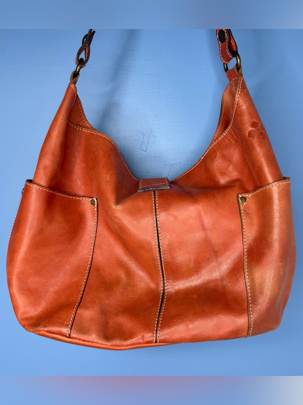 Patricia Nash Urbino Hobo Heritage Orange Tan Leather Large Shoulder Bag - Picture 6 of 8